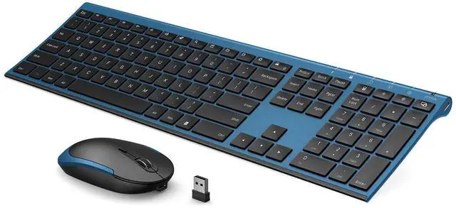 Main image of Wireless Keyboard and Mouse, Vssoplor 2.4GHz Rechargeable Quiet Full-Size Keyboard and Mouse Combo with Nano USB Receiver for Windows, Laptop, PC, Notebook-Black and Blue