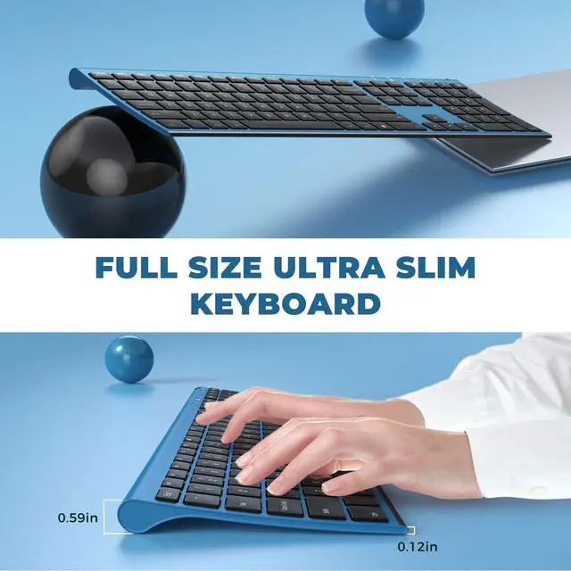 Alt view image 2 of 7 - Wireless Keyboard and Mouse, Vssoplor 2.4GHz Rechargeable Quiet Full-Size Keyboard and Mouse Combo with Nano USB Receiver for Windows, Laptop, PC, Notebook-Black and Blue