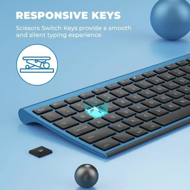 Alt view image 3 of 7 - Wireless Keyboard and Mouse, Vssoplor 2.4GHz Rechargeable Quiet Full-Size Keyboard and Mouse Combo with Nano USB Receiver for Windows, Laptop, PC, Notebook-Black and Blue