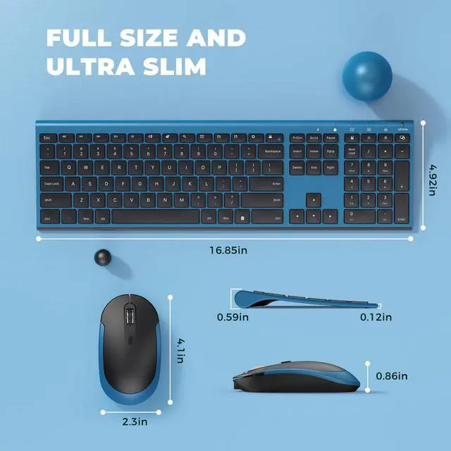 Alt view image 6 of 7 - Wireless Keyboard and Mouse, Vssoplor 2.4GHz Rechargeable Quiet Full-Size Keyboard and Mouse Combo with Nano USB Receiver for Windows, Laptop, PC, Notebook-Black and Blue