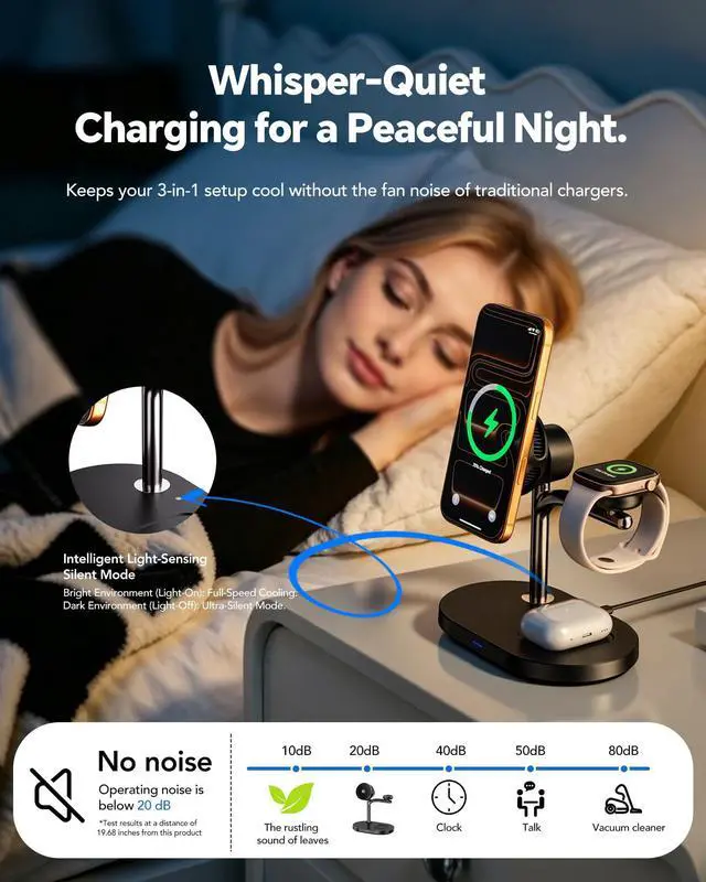 Alt view image 4 of 7 - Qi2.2 25W 3 in 1 Wireless Charging Station with TEC Active Cooling Mag-Safe Charger Stand,Magnetic Wireless Charger for iPhone 17-8,Galaxy S26/S25/S24,Apple/Samsung Watch,Pods/Buds(45W Included)
