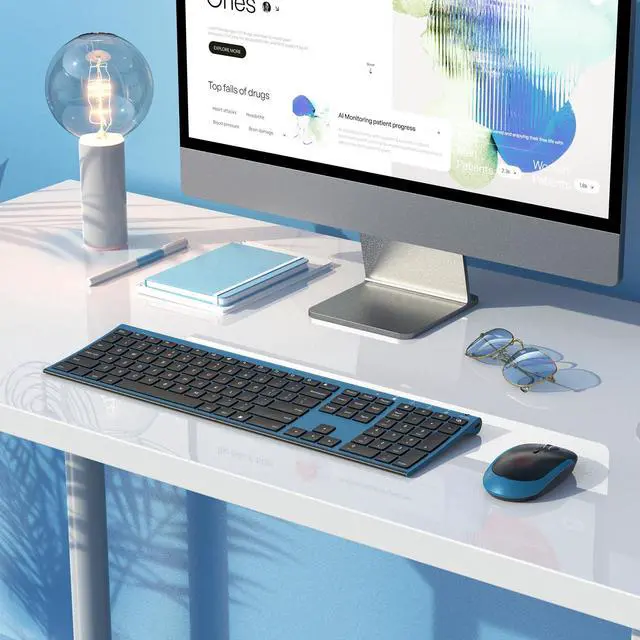 Alt view image 7 of 7 - Wireless Keyboard and Mouse, Vssoplor 2.4GHz Rechargeable Quiet Full-Size Keyboard and Mouse Combo with Nano USB Receiver for Windows, Laptop, PC, Notebook-Black and Blue