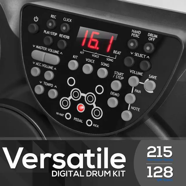 Alt view image 2 of 7 - Electronic Tabletop Digital Drum Set, Compact Portable Drum Pad Kit w/ 8 Touch Sensitive Pads and Pedals, 600 Sounds, USB & Headphone Outputs, MIDI/AUX Inputs, 4x5 Drums & 4x3.5 Cymbals