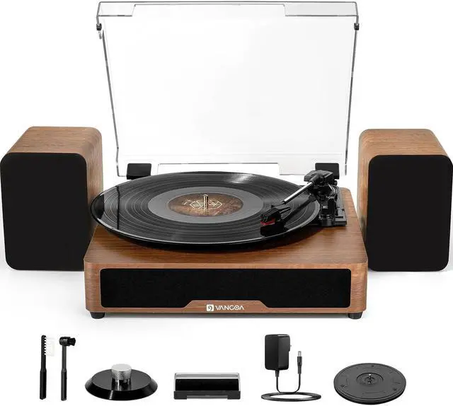 Main image of Vinyl Record Player with External Speakers, 3 Speed Belt-Drive Turntable for Vinyl Records, Portable Bluetooth LP Players, Walnut Wood Vintage Record Player for 33/45/78 RPM, Auto Stop