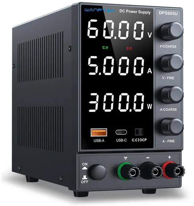 Main image of DC Power Supply 0-60V 0-5A, Bench Power Supply with Encoder Knob, Adjustable Regulated Power Supply with 5V 3.6A USB & Type-C Quick-Charge, Variable Power Supply with Overcurrent Protection