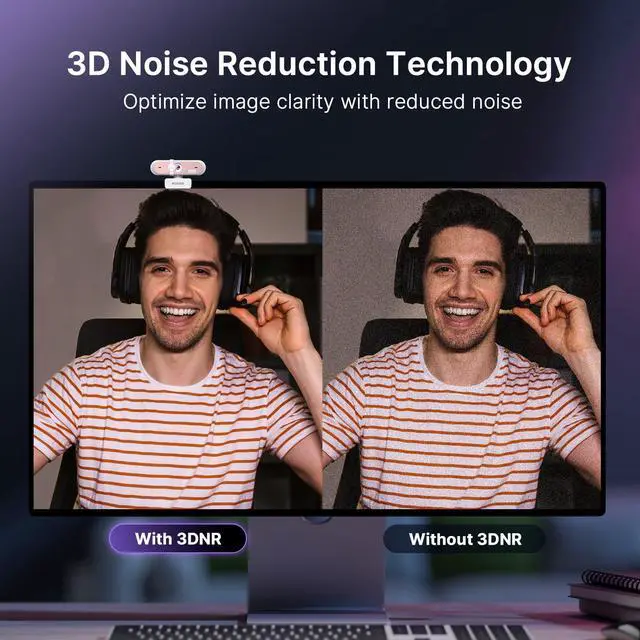 Alt view image 5 of 7 - N660P Pro 4K Webcam with Distortion-Free Lens, 1080p 60 fps Autofocus USB Streaming Camera, 3DNR, Noise-Canceling Mics & Privacy Cover, Web Cam for Gaming/Live Streaming/PC/Mac/Switch 2, Pink