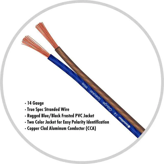 Alt view image 3 of 6 - 30ft 14 Gauge Speaker Wire - Copper Clad Aluminum Car Audio Speaker Wire for Stereo Systems - Flexible Speaker Cable with Blue and Black Jacket - Home Theater or Automotive Use