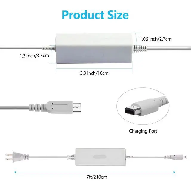 Alt view image 2 of 7 - Charger for Wii U Gamepad, AC Power Adapter Charging Cord Replacement for Nintendo Wii U Gamepad