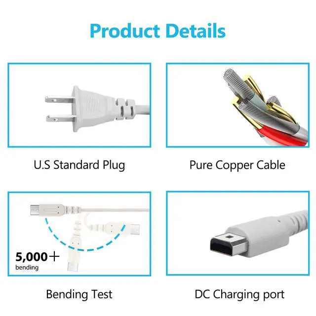 Alt view image 6 of 7 - Charger for Wii U Gamepad, AC Power Adapter Charging Cord Replacement for Nintendo Wii U Gamepad