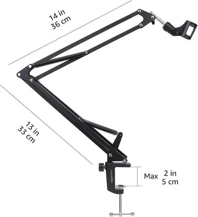 Alt view image 6 of 6 - Adjustable Microphone Boom Arm Stand, 14 inch, Supports Standard Microphones, Adjustable Tension, Includes Pop Filter & Windscreen, Desk Clamp Mount, Black