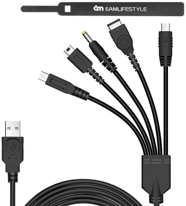 Main image of 5 in 1 USB Charger Cable for Nintendo DS Lite/Wii U/New 3DS 3DS 2DS DSi (XL/LL),NDS/Gameboy Advance SP, PSP 1000 2000 3000, Multi-Functional USB Charging Cord with Cable Tie