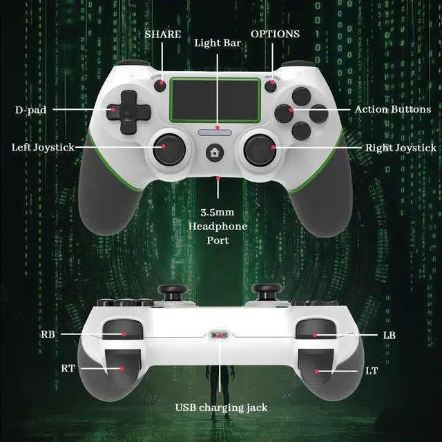 Alt view image 4 of 7 - Controller Compatible with PS4 Console,Wireless Controller for Ps4 Controller/Pro/Slim/PC Windows,with Built-in Speaker/Touchpad/Six-axis Motion Control/Vibration/Charging Cable,White