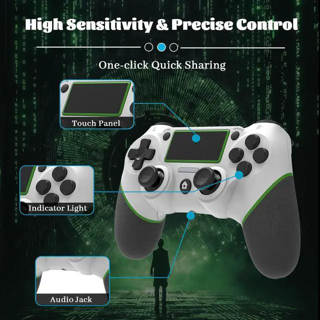 Alt view image 3 of 7 - Controller Compatible with PS4 Console,Wireless Controller for Ps4 Controller/Pro/Slim/PC Windows,with Built-in Speaker/Touchpad/Six-axis Motion Control/Vibration/Charging Cable,White