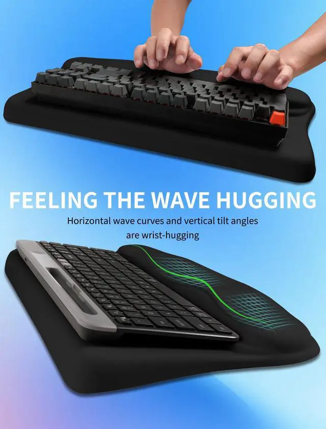 Alt view image 4 of 6 - Ergonomic Wave Wrist Rest with Keyboard Stand, Cushioned Palm Rest, Comfortable Integrated Memory Foam for Natural Typing and Relieve Wrist Pain, Dark Night Black