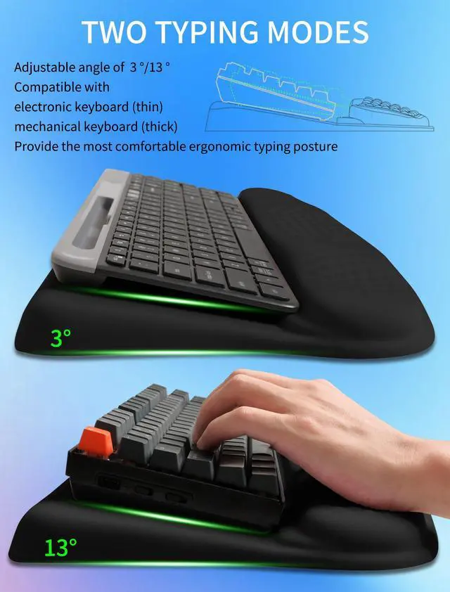 Alt view image 2 of 6 - Ergonomic Wave Wrist Rest with Keyboard Stand, Cushioned Palm Rest, Comfortable Integrated Memory Foam for Natural Typing and Relieve Wrist Pain, Dark Night Black