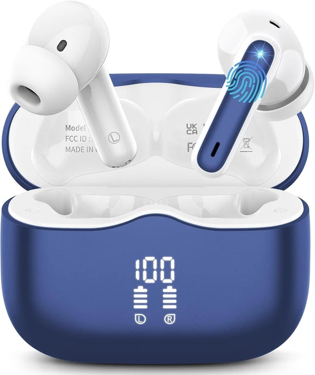 Main image of Wireless Earbuds, Bluetooth 5.4 Headphones in Ear with HiFi Stereo Deep Bass, 4 ENC Noise Cancelling Mic Wireless Earphones 40H, in-Ear Earbud Bluetooth Dual LED Display IP7 Waterproof, Dark Blue