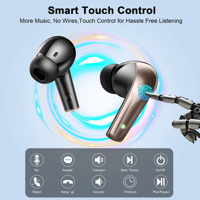 Alt view image 6 of 7 - Wireless Earbuds Stereo Sound in Ear Headphones, 47H Playtime, LED Display Noise Cancelling EarBuds Deep Bass with 4 Mic ENC Clear Calls, Bluetooth 5.4 Headphones, Touch Control, IP7 Waterproof