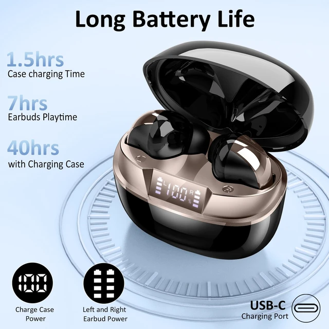 Alt view image 4 of 7 - Wireless Earbuds Stereo Sound in Ear Headphones, 47H Playtime, LED Display Noise Cancelling EarBuds Deep Bass with 4 Mic ENC Clear Calls, Bluetooth 5.4 Headphones, Touch Control, IP7 Waterproof
