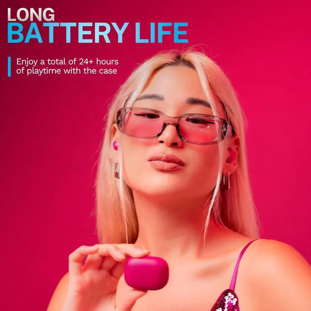 Alt view image 3 of 7 - Go Pop ANC True Wireless Earbuds & Charging Case, Fuchsia, Active Noise Cancelling, 10mm Drivers, Dual Connect, Customize Your Sound with App, Be Aware Mode, Compact Fit, MEMS Microphone