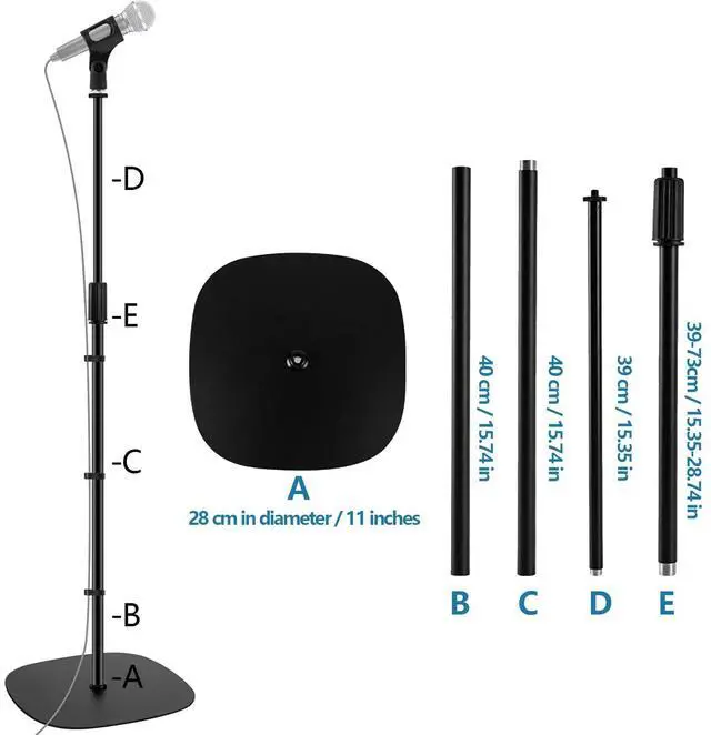 Alt view image 5 of 7 - Microphone Stand Floor, 45''-75'' Height Adjustable Boom Mic Stand with Weighted Base, 2 Clips & 3/8'' to 5/8'' Adapter Compatible with Blue Yeti HyperX QuadCast Shure SM58