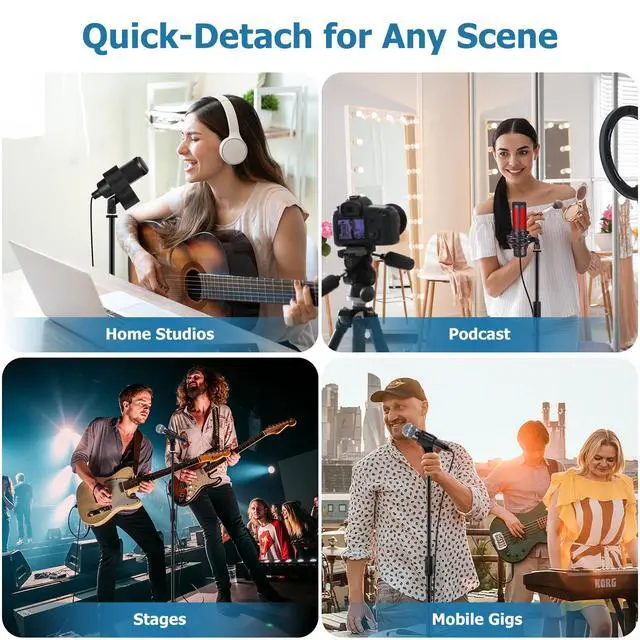 Alt view image 6 of 7 - Microphone Stand Floor, 45''-75'' Height Adjustable Boom Mic Stand with Weighted Base, 2 Clips & 3/8'' to 5/8'' Adapter Compatible with Blue Yeti HyperX QuadCast Shure SM58