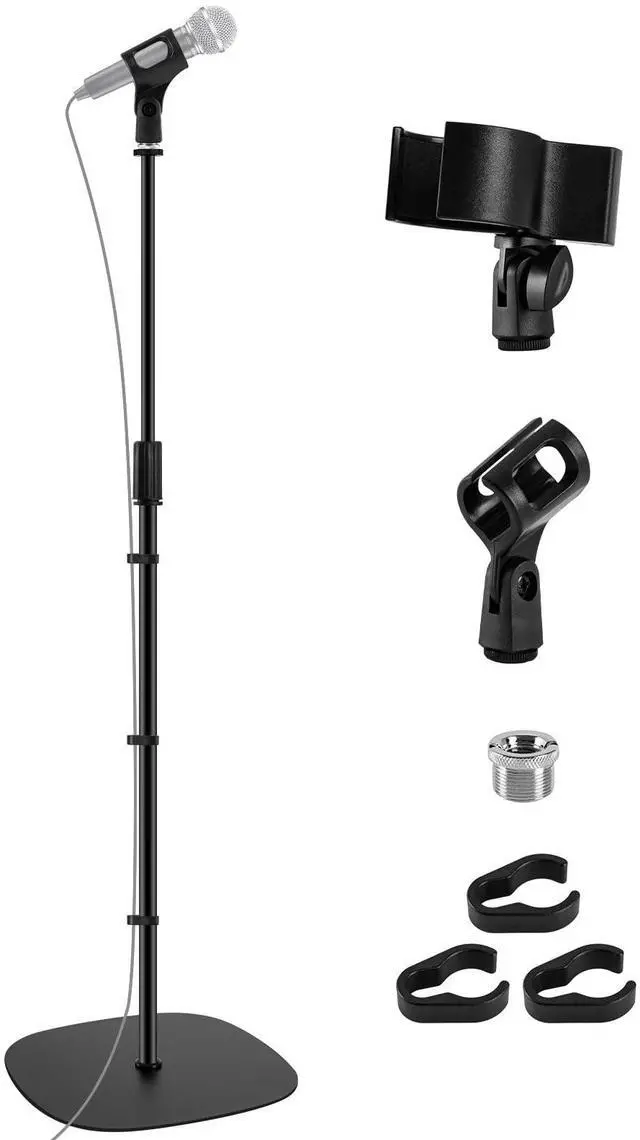 Main image of Microphone Stand Floor, 45''-75'' Height Adjustable Boom Mic Stand with Weighted Base, 2 Clips & 3/8'' to 5/8'' Adapter Compatible with Blue Yeti HyperX QuadCast Shure SM58