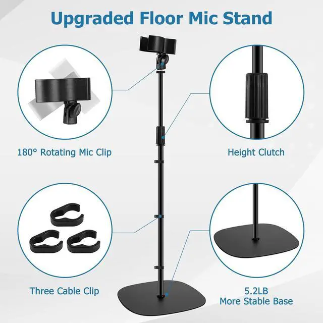 Alt view image 7 of 7 - Microphone Stand Floor, 45''-75'' Height Adjustable Boom Mic Stand with Weighted Base, 2 Clips & 3/8'' to 5/8'' Adapter Compatible with Blue Yeti HyperX QuadCast Shure SM58