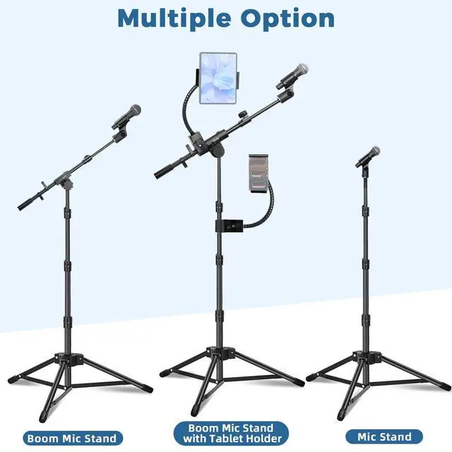 Alt view image 4 of 7 - Microphone Floor Stand with Phone/Tablet Holder, Adjustable Boom Mic Stand with Heavy-Duty Base, Dual Device Mount for Streaming, Podcasting, Recording, and Live Performances GMS-04