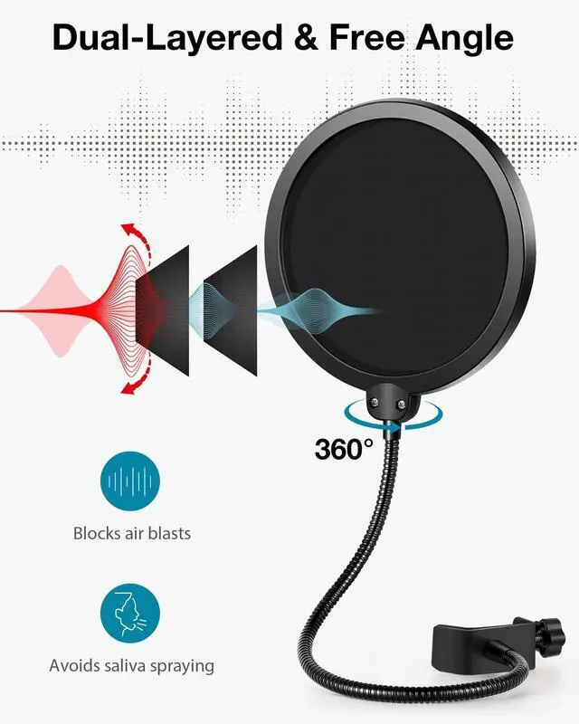 Alt view image 5 of 7 - Mic Stand Desk, Adjustable Desktop Microphone Stand Table with Shock Mount Mic Clip Pop Filter 3/8" to 5/8" Adapter for Blue Yeti Hyper X QuadCast S AT2020 Fifine K669B Shure SM58 SM48 PGA48