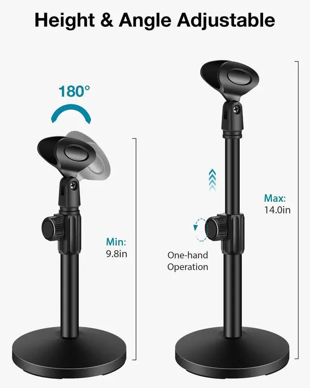 Alt view image 3 of 7 - Mic Stand Desk, Adjustable Desktop Microphone Stand Table with Shock Mount Mic Clip Pop Filter 3/8" to 5/8" Adapter for Blue Yeti Hyper X QuadCast S AT2020 Fifine K669B Shure SM58 SM48 PGA48
