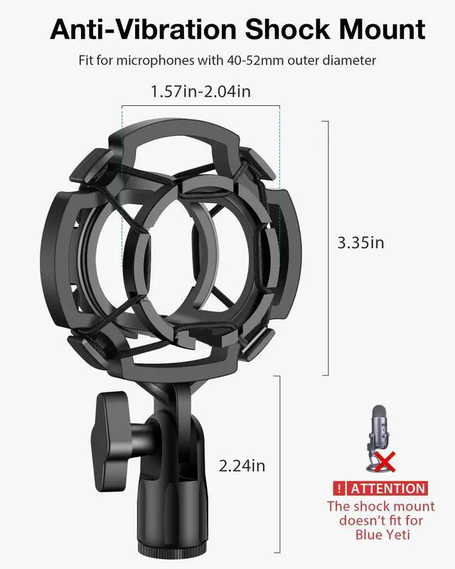 Alt view image 4 of 7 - Mic Stand Desk, Adjustable Desktop Microphone Stand Table with Shock Mount Mic Clip Pop Filter 3/8" to 5/8" Adapter for Blue Yeti Hyper X QuadCast S AT2020 Fifine K669B Shure SM58 SM48 PGA48