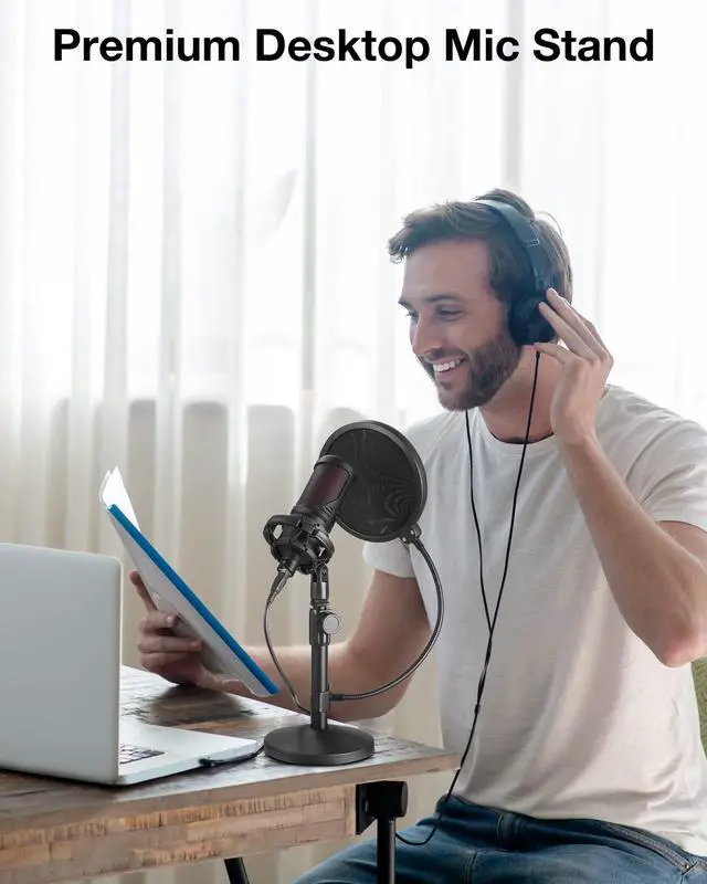 Alt view image 7 of 7 - Mic Stand Desk, Adjustable Desktop Microphone Stand Table with Shock Mount Mic Clip Pop Filter 3/8" to 5/8" Adapter for Blue Yeti Hyper X QuadCast S AT2020 Fifine K669B Shure SM58 SM48 PGA48