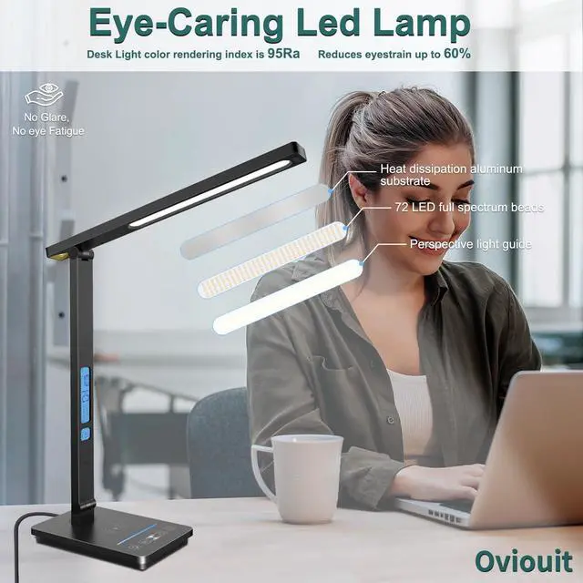 Alt view image 3 of 7 - 10 in 1 Smart Desk Lamp Led, Desk Light for Colleage Drom Room Office, Eye-Caring Table Lamp with Night Light, Lamp for Desk with 10W Wireless Charger, Dimmable Touch Lamp, Birthday Gifts for Women