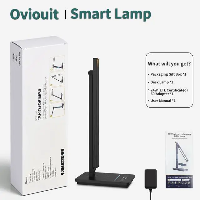 Alt view image 7 of 7 - 10 in 1 Smart Desk Lamp Led, Desk Light for Colleage Drom Room Office, Eye-Caring Table Lamp with Night Light, Lamp for Desk with 10W Wireless Charger, Dimmable Touch Lamp, Birthday Gifts for Women