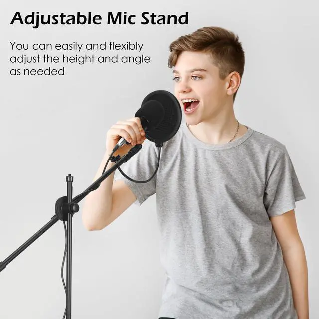 Alt view image 6 of 7 - 2 Pcs Microphone Stand Boom Bulk, Adjustable Height Tripod Mic Stand with Dual Clip, Black Foldable Universal Heavy Duty Tripod Holder for Live Stream Singing Stage