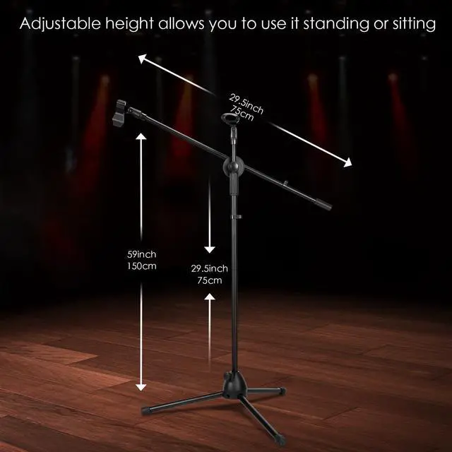 Alt view image 2 of 7 - 2 Pcs Microphone Stand Boom Bulk, Adjustable Height Tripod Mic Stand with Dual Clip, Black Foldable Universal Heavy Duty Tripod Holder for Live Stream Singing Stage
