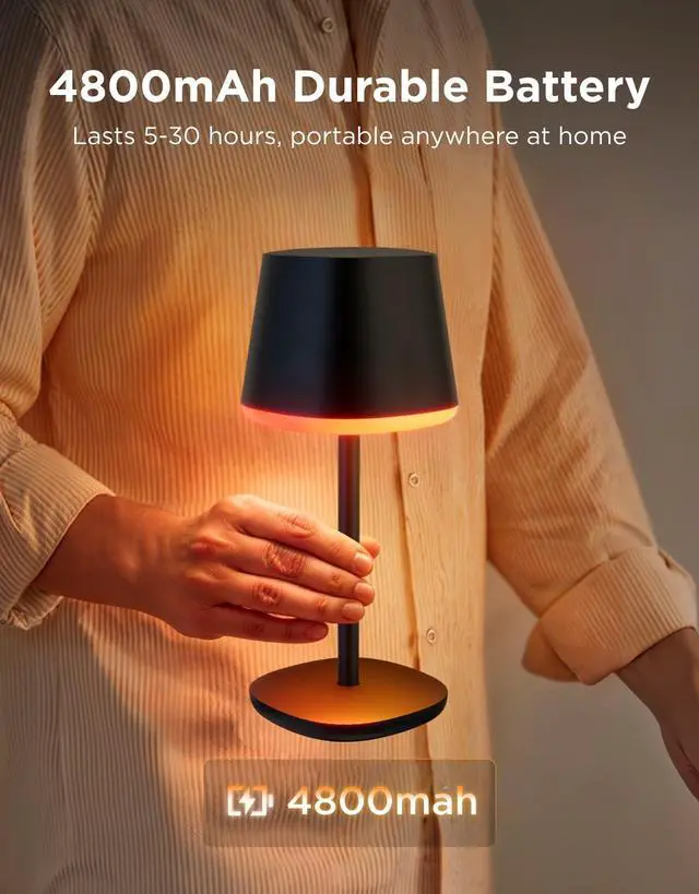 Alt view image 3 of 7 - Smart Cordless Table Lamp Classic (No Adapter), RGBIC Rechargeable Table Lamp for Bedroom, Living Room, Portable Desk Lamp Works with Matter, LED Bedside Lamp with 72 Scenes Modes, Timer, 500lm