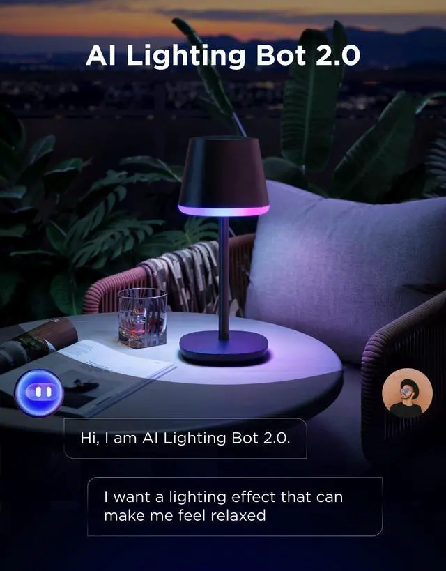 Alt view image 7 of 7 - Smart Cordless Table Lamp Classic (No Adapter), RGBIC Rechargeable Table Lamp for Bedroom, Living Room, Portable Desk Lamp Works with Matter, LED Bedside Lamp with 72 Scenes Modes, Timer, 500lm