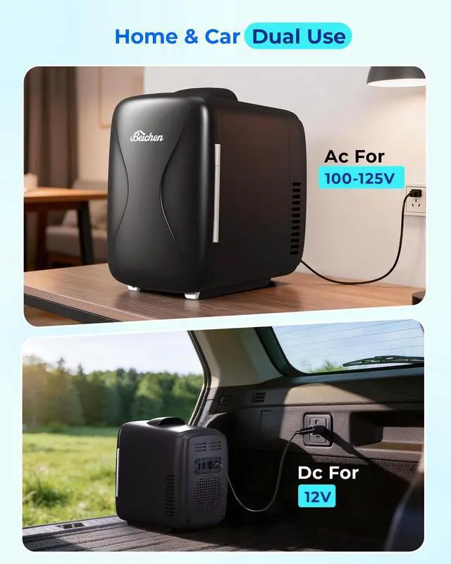 Alt view image 7 of 7 - Mini Fridge, 4 Liter/6 Can Portable Cooler and Warmer Fridge for Drinks Skincare Food Fast Cooling & Ultra-Quiet, Small Compact Refrigerator for Bedroom, Cosmetics, Office and Car(Black)