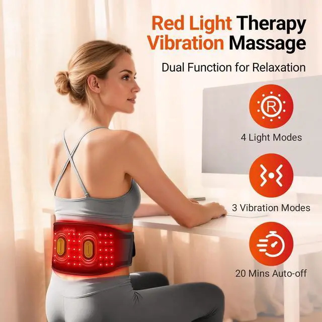 Alt view image 2 of 7 - Cordless Red Light Therapy Massage Belt with Vibration for Back, Wearable FSA Eligible HSA Near Infrared Lower Back Massager, Portable Birthday Mothers Day Gifts for Women Mom, 660nm & 850nm