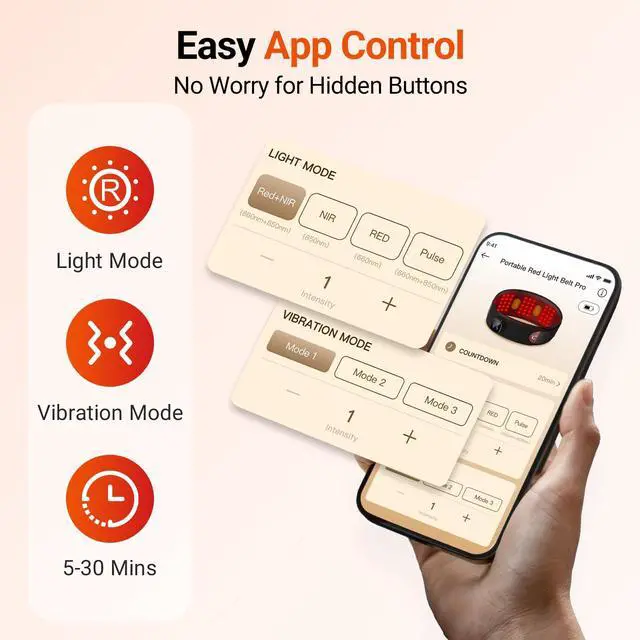 Alt view image 5 of 7 - Cordless Red Light Therapy Massage Belt with Vibration for Back, Wearable FSA Eligible HSA Near Infrared Lower Back Massager, Portable Birthday Mothers Day Gifts for Women Mom, 660nm & 850nm