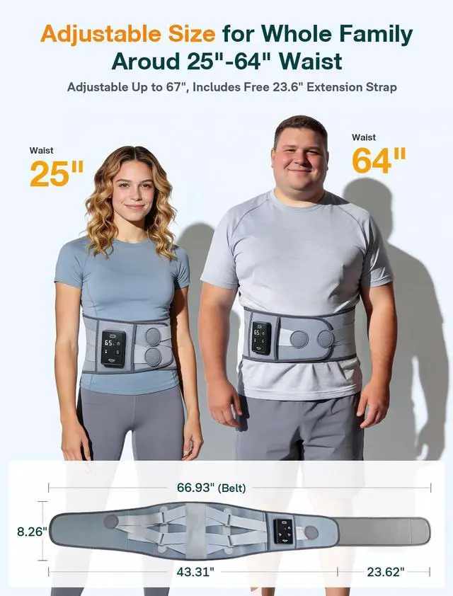 Alt view image 6 of 7 - 67" Cordless Heating Pad for Back, FSA Eligible Items Only List, Father-s Day Gift-s for Dad Women Men, Portable Lower Back Massager with 3 Heat 5 Vibration, Wireless Heating Pad for Cramps