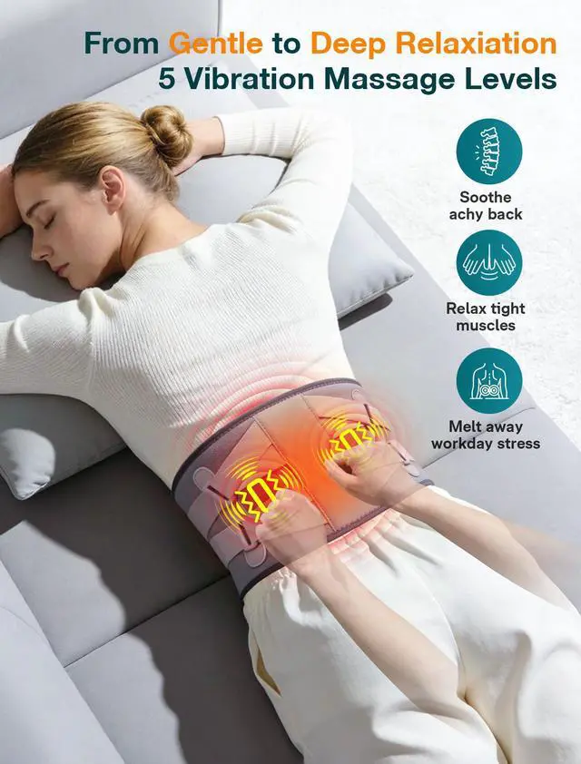 Alt view image 3 of 7 - 67" Cordless Heating Pad for Back, FSA Eligible Items Only List, Father-s Day Gift-s for Dad Women Men, Portable Lower Back Massager with 3 Heat 5 Vibration, Wireless Heating Pad for Cramps