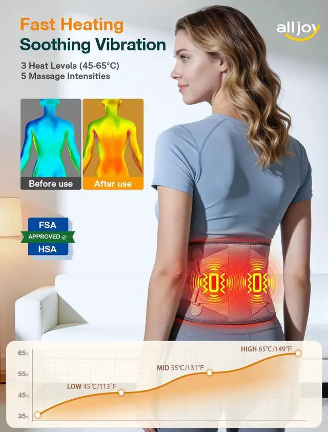 Alt view image 2 of 7 - 67" Cordless Heating Pad for Back, FSA Eligible Items Only List, Father-s Day Gift-s for Dad Women Men, Portable Lower Back Massager with 3 Heat 5 Vibration, Wireless Heating Pad for Cramps