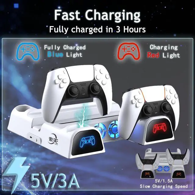 Alt view image 2 of 7 - PS5/Slim/Pro Cooling Station Vertical Stand with Cooling Fan, Dual Controller Charging Dock, 11 Game Disc Storage Organizer, Metal Base Gaming Setup (Standard Edition, PlayStation 5)