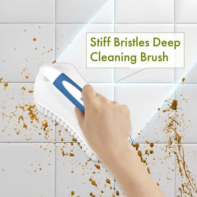 Alt view image 3 of 7 - Scrub Brush for Cleaning Comfort Grip Shower Scrubber Flexible Stiff Bristles with Handle Heavy Duty Cleaner Brush for Tub Sink Carpet Floor - Pack of 2 (Blue+Green)