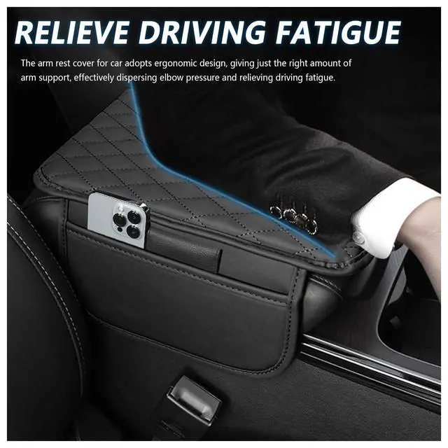 Alt view image 4 of 7 - Upgraded Car Center Console Cover,Microfiber Leather Car Armrest Cover Cushion with 2 Storage Bags,Universal Car Armrest Storage Box (Black)