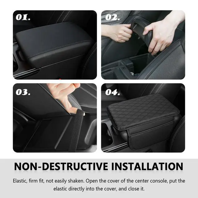 Alt view image 5 of 7 - Upgraded Car Center Console Cover,Microfiber Leather Car Armrest Cover Cushion with 2 Storage Bags,Universal Car Armrest Storage Box (Black)
