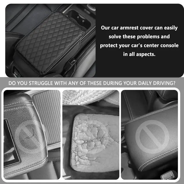 Alt view image 6 of 7 - Upgraded Car Center Console Cover,Microfiber Leather Car Armrest Cover Cushion with 2 Storage Bags,Universal Car Armrest Storage Box (Black)