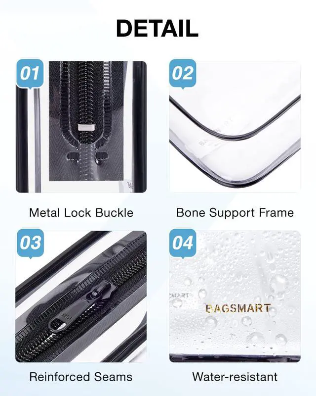 Alt view image 4 of 6 - Clear Toiletry Bag, 2 Pack TSA Approved Travel Toiletry Bag Carry on Travel Accessories Bag Airport Airline Quart Size Bags Water Repellent Makeup Cosmetic Bag for Women (Black-2pcs)